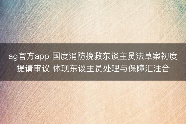 ag官方app 国度消防挽救东谈主员法草案初度提请审议 体现东谈主员处理与保障汇注合